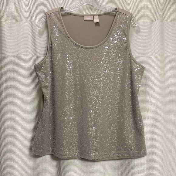 Chicos Sequined Tank top Sz 2 12-14 L Lt grey/silver sparkle layer holiday event - Picture 1 of 4